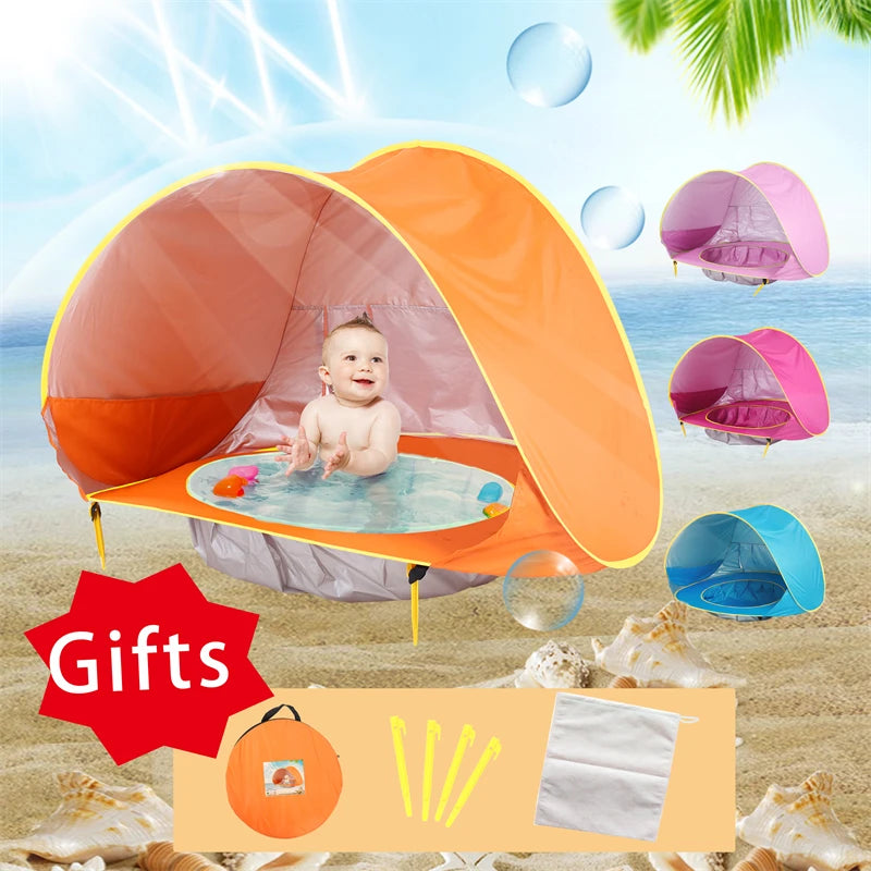 Tenda de praia portátil para bebês, sombra para piscina, proteção solar, abrigo para crianças, brinquedos ao ar livre, piscina, casa de brincar, brinquedos