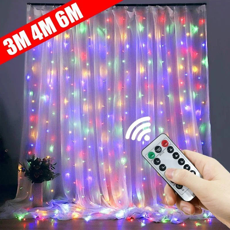 Cortina de Led de 3m 4m 6m Guirlanda na Janela Luzes de FIO USB Ano Novo Revellion Controle Remoto de Fadas Decorações de Casamento de Natal para Sala de Casa