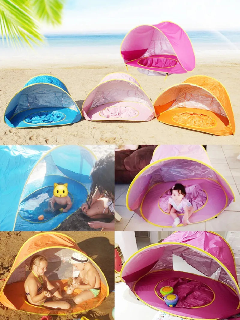 Tenda de praia portátil para bebês, sombra para piscina, proteção solar, abrigo para crianças, brinquedos ao ar livre, piscina, casa de brincar, brinquedos