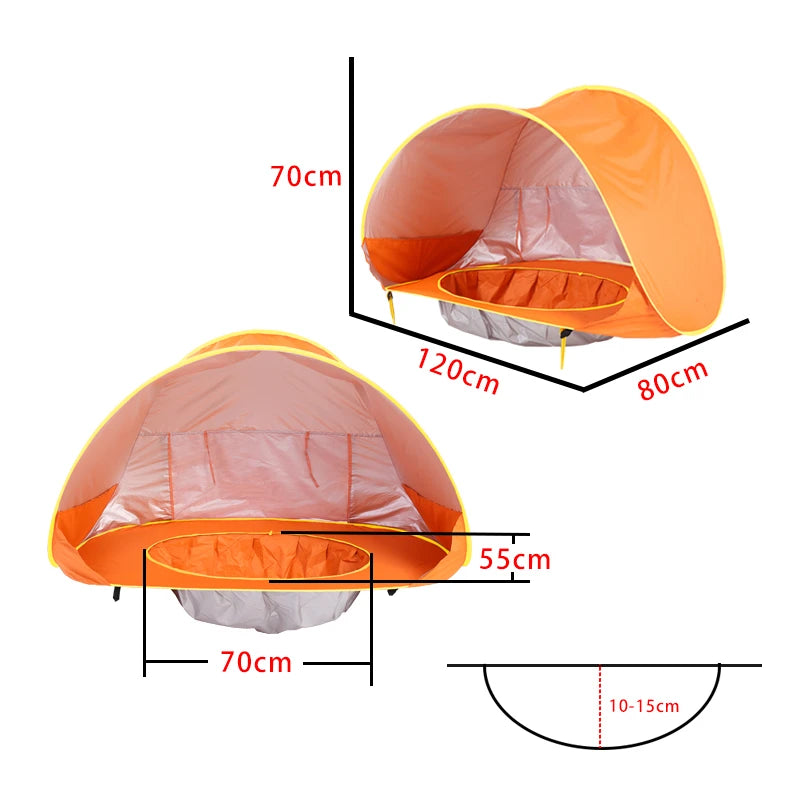 Tenda de praia portátil para bebês, sombra para piscina, proteção solar, abrigo para crianças, brinquedos ao ar livre, piscina, casa de brincar, brinquedos