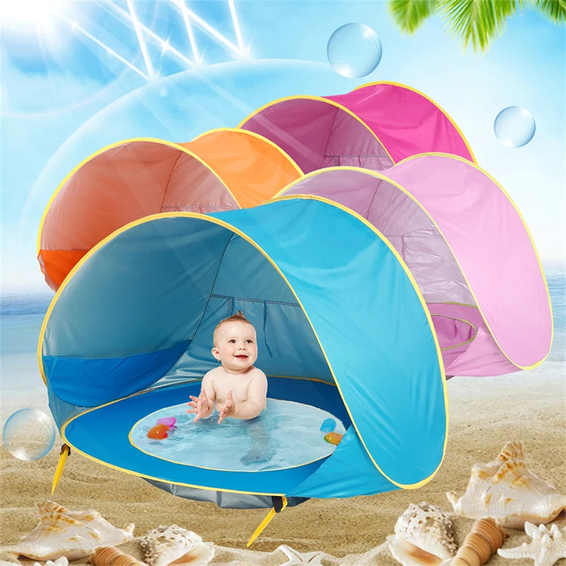 Tenda de praia portátil para bebês, sombra para piscina, proteção solar, abrigo para crianças, brinquedos ao ar livre, piscina, casa de brincar, brinquedos