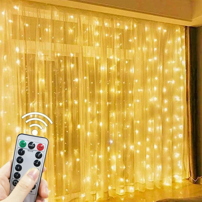 Cortina de Led de 3m 4m 6m Guirlanda na Janela Luzes de FIO USB Ano Novo Revellion Controle Remoto de Fadas Decorações de Casamento de Natal para Sala de Casa