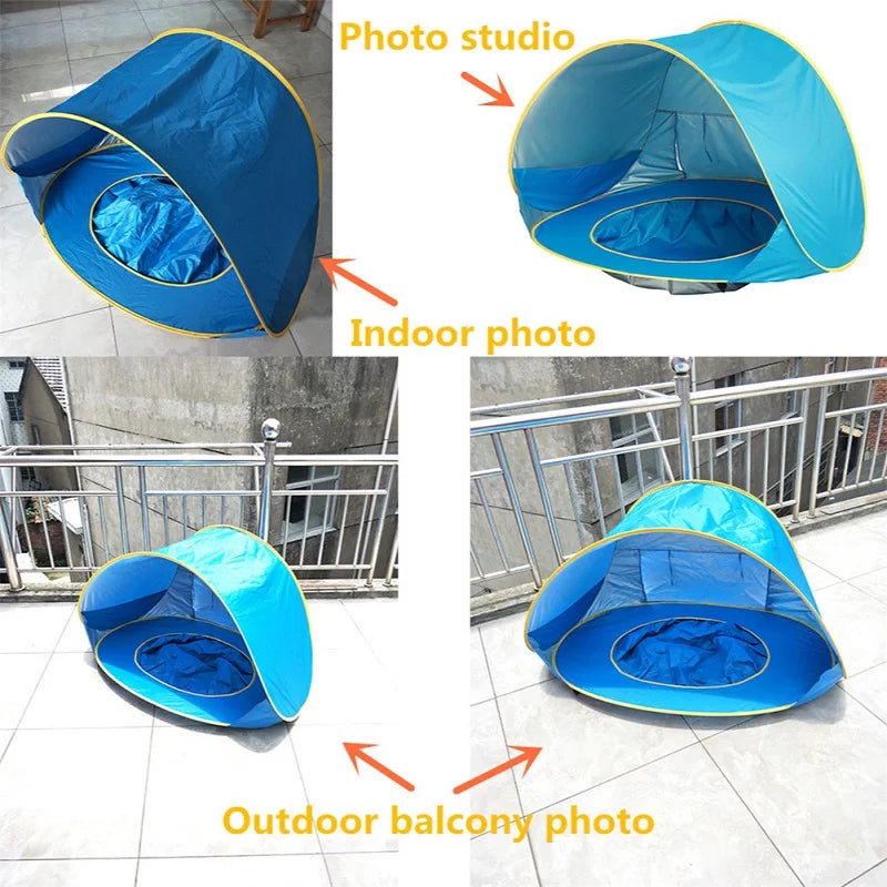 Tenda de praia portátil para bebês, sombra para piscina, proteção solar, abrigo para crianças, brinquedos ao ar livre, piscina, casa de brincar, brinquedos